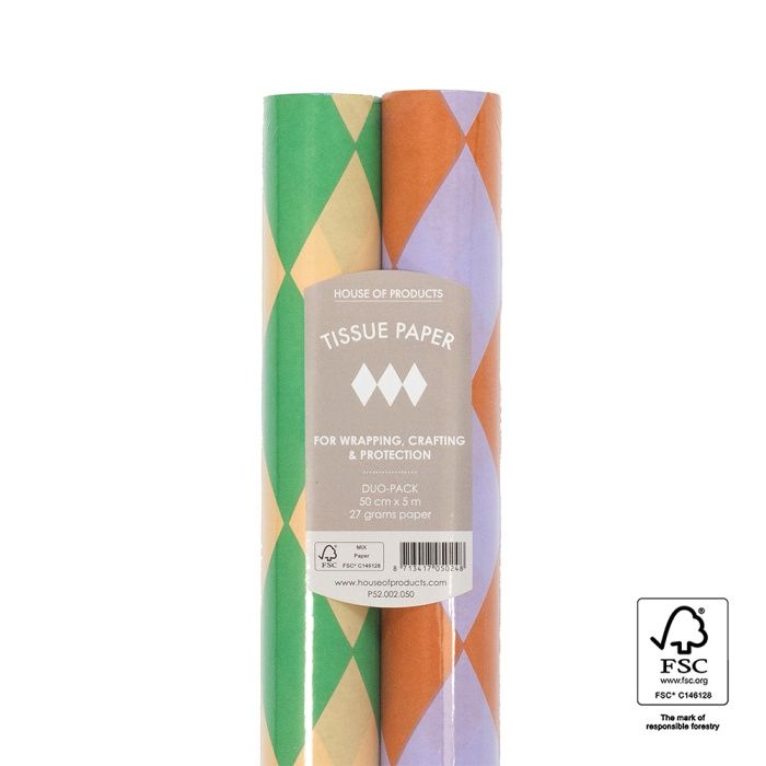 Duo Pack Vloeipapier op rol · Harlequin Green/Lilac