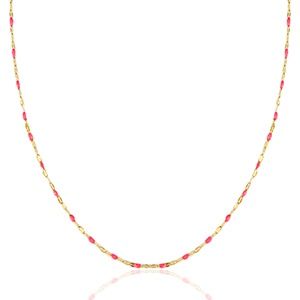 Ketting Neon fuchsia pink-gold epoxy stainless steel