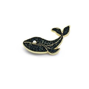 Broches whale with pearl · Gold-dark blue-white