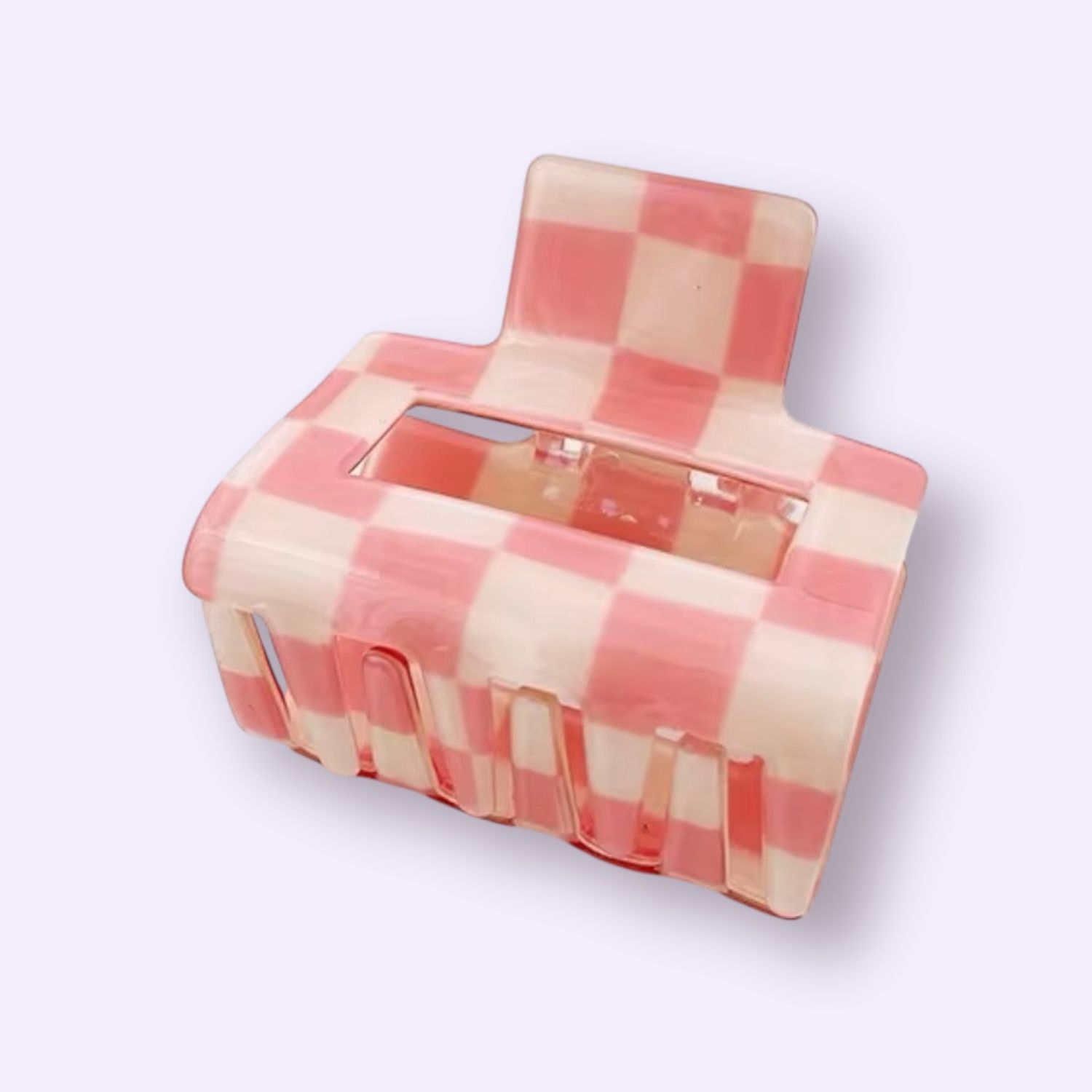 Haar klem checkered colorful klein vierkant, Kleur: Roze/beige