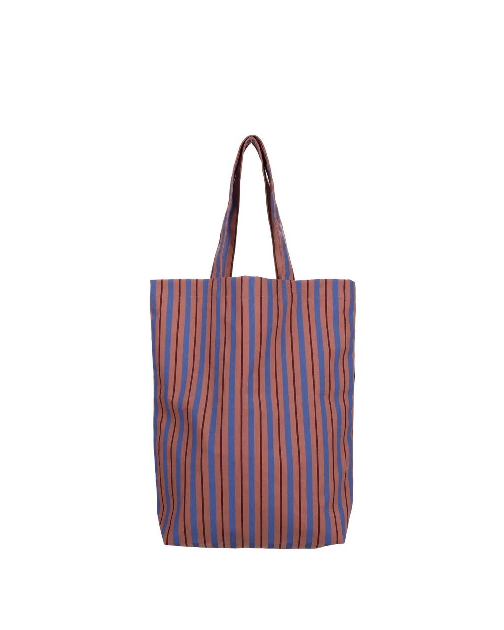 Katoenen tas stripes · liver + cornflower + dark rose