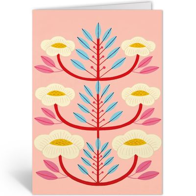 Dubbele kaart still life • rode takken met bloemen