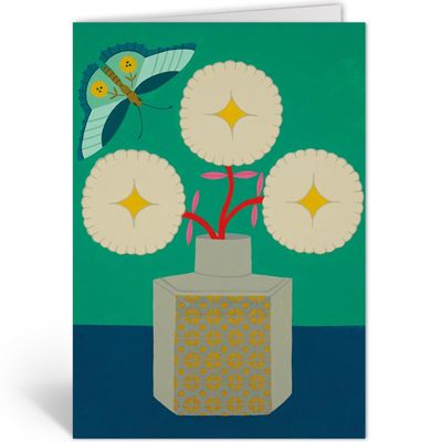 Dubbele kaart still life • groene vaas met vlinder