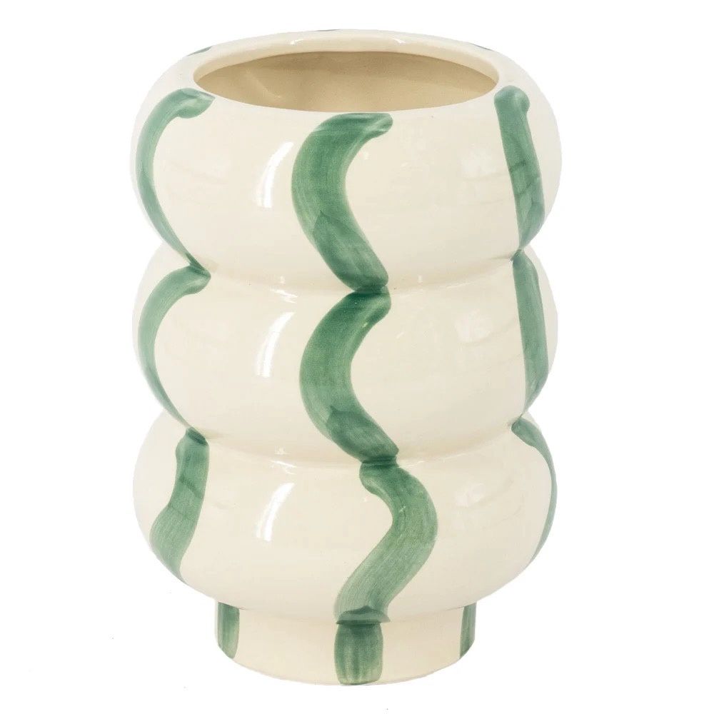 Aardewerk vaas beige · groen 3 laags