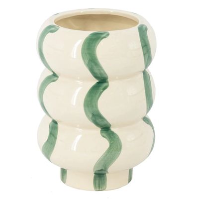 Aardewerk vaas beige · groen 3 laags