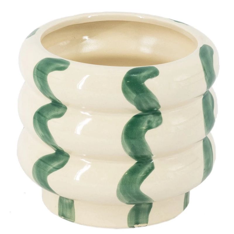 Aardewerk vaas beige · groen 3 laags klein