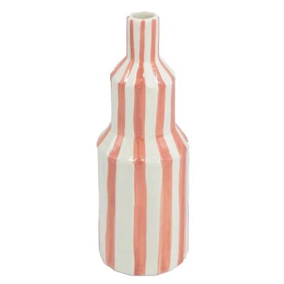 Aardewerk vaas beige · stripe peach hoog 3-laags
