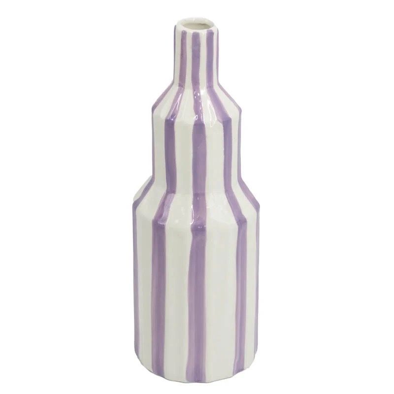 Aardewerk vaas beige · stripe lilac hoog 3-laags