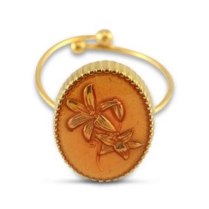 Ring enamel oval with flower Gold-salmon pink