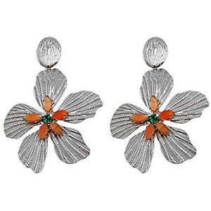Oorbellen silver oorstekers organic flowers red