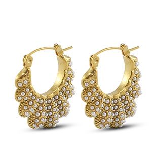 Oorbellen oorstekers fan with pearls · Gold