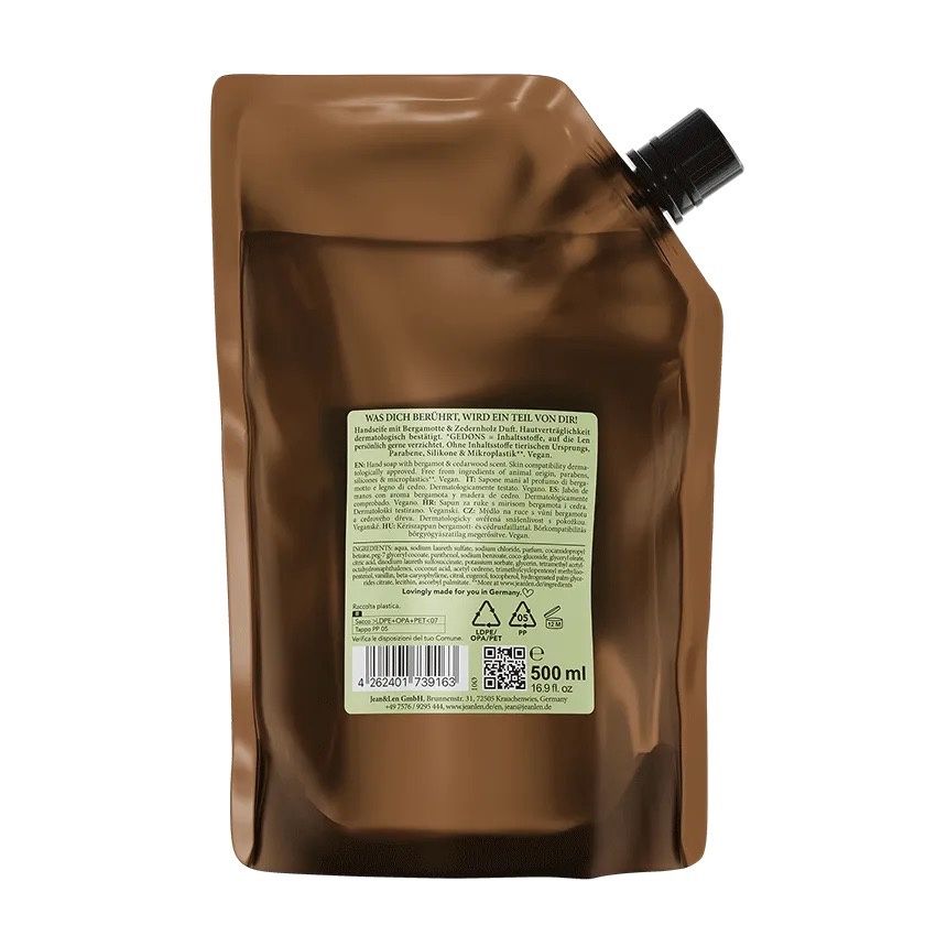 Handzeep navul verpakking Bergamot/Cedarwood Duft 500ml