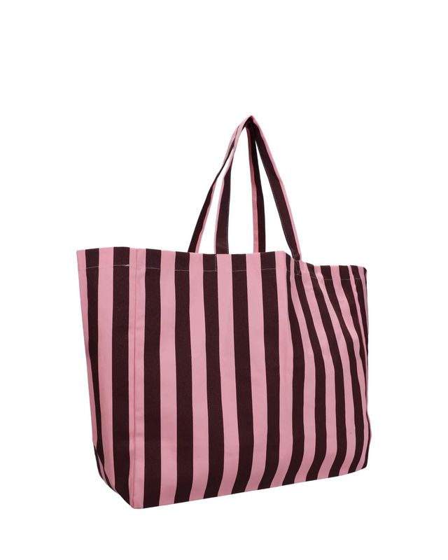 Katoenen strand tas · stripes · chocolate + bubblegum