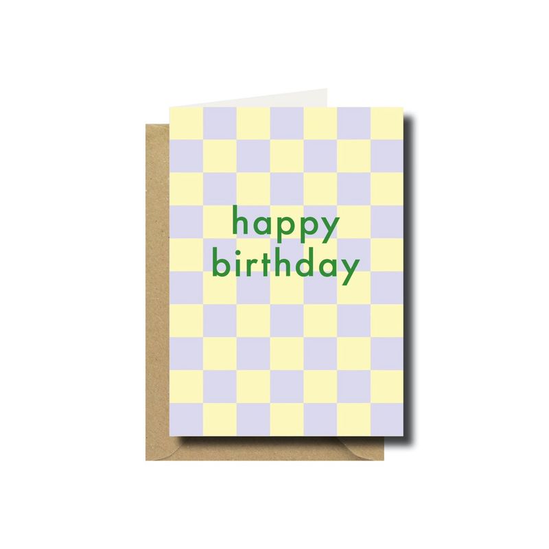 Wenskaart · Happy birthday yellow/lila