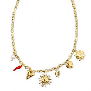 Ketting met bedels summer Gold-red-white