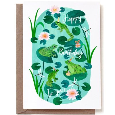 Dubbele kaart &#39;Hoppy birthday frogs&#39;