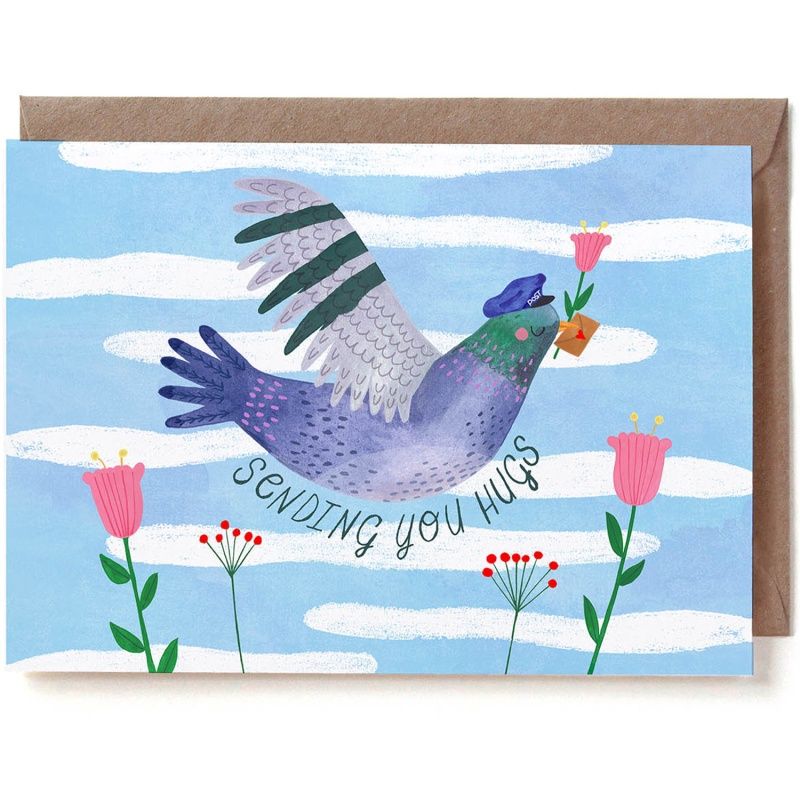 Dubbele kaart &#39;Sending you hugs postduif&#39;