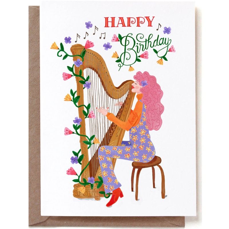 Dubbele kaart &#39;Happy birthday harp&#39;
