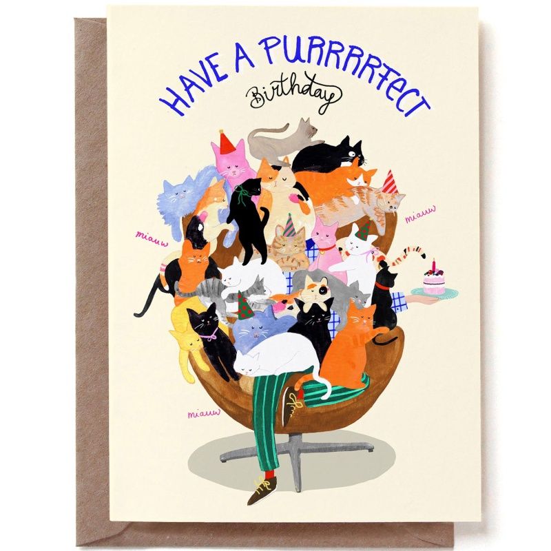 Dubbele kaart &#39;Have a purfect birthday cats&#39;