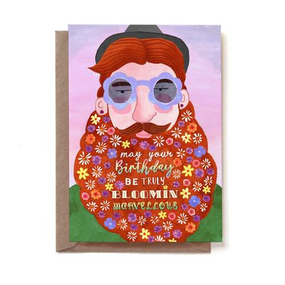 Dubbele kaart &#39;Flowerbeard man birthday&#39;