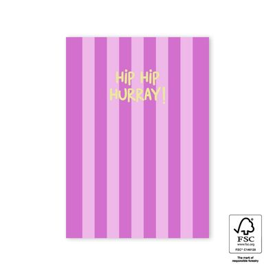 Ansichtkaart - Stripe Pink - Hip hip hurray!