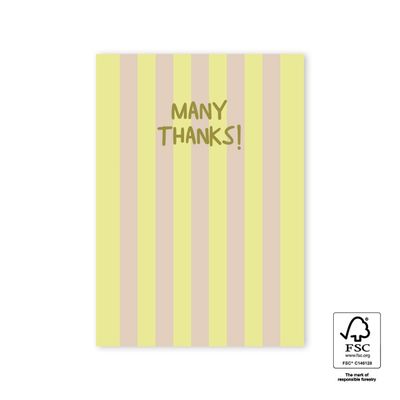 Ansichtkaart - Stripe Yellow - Many thanks!