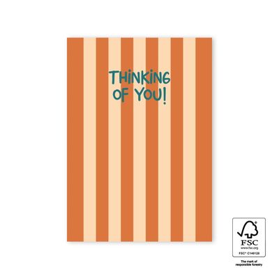 Ansichtkaart - Stripe Orange - Thinking of you!