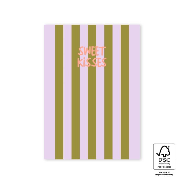 Ansichtkaart - Stripe Olive - Sweet kisses