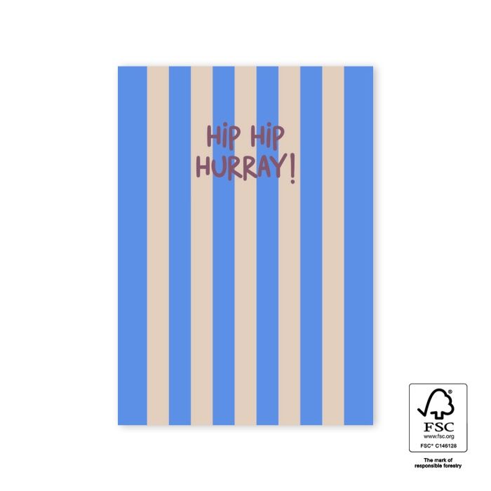 Ansichtkaart - Stripe Blue - Hip hip hurray!