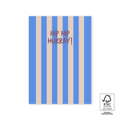 Ansichtkaart - Stripe Blue - Hip hip hurray!