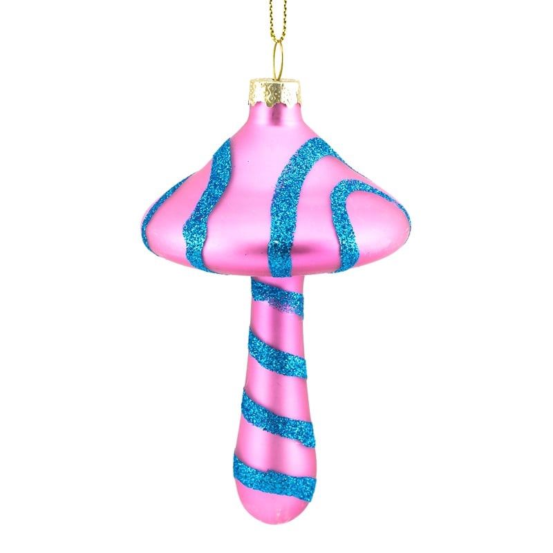 Kerstbal funky paddestoel groot · Roze/blauw