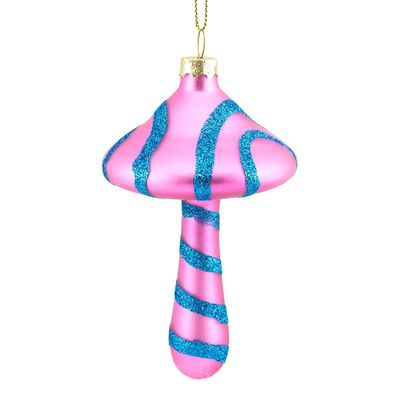 Kerstbal funky paddestoel groot · Roze/blauw