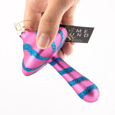 Kerstbal funky paddestoel groot · Roze/blauw