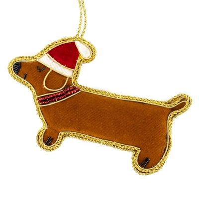 Kersthanger ornament ·  Teckel met kerstmuts