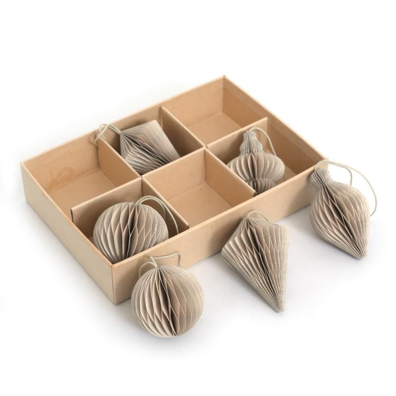 Doosje honeycomb ornamenten écru · set van 6