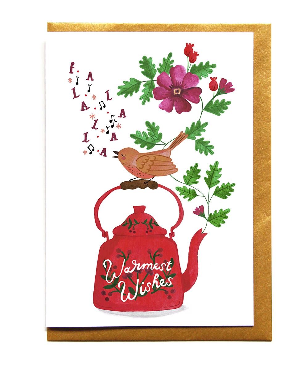 Kerstkaart · Warm wishes theepot