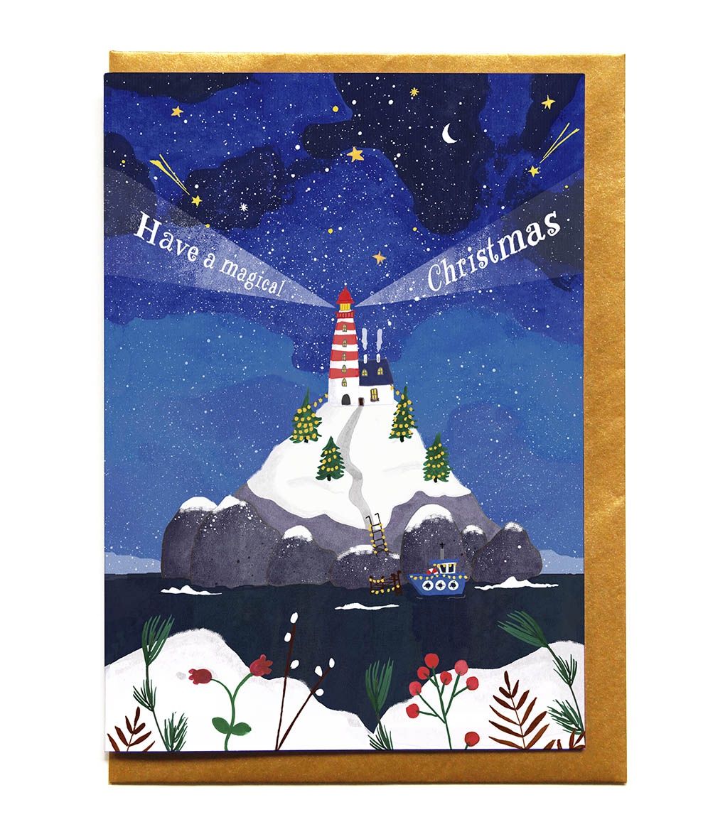 Kerstkaart · &#39;Have a magical christmas&#39; vuurtoren