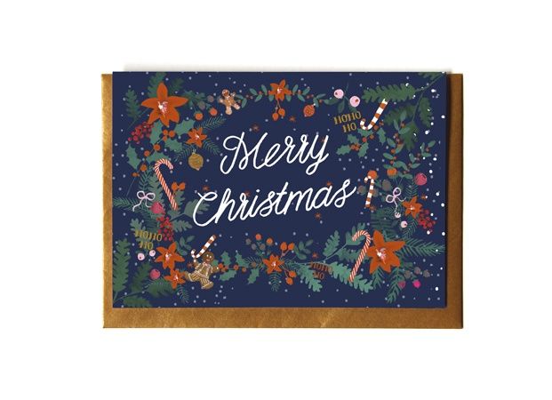 Kerstkaart · Merry christmas night blue