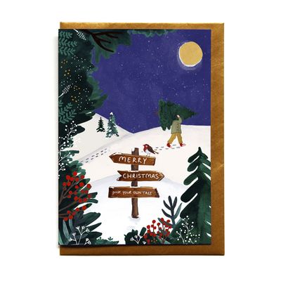 Kerstkaart · Merry chrismas 'pick your own tree'