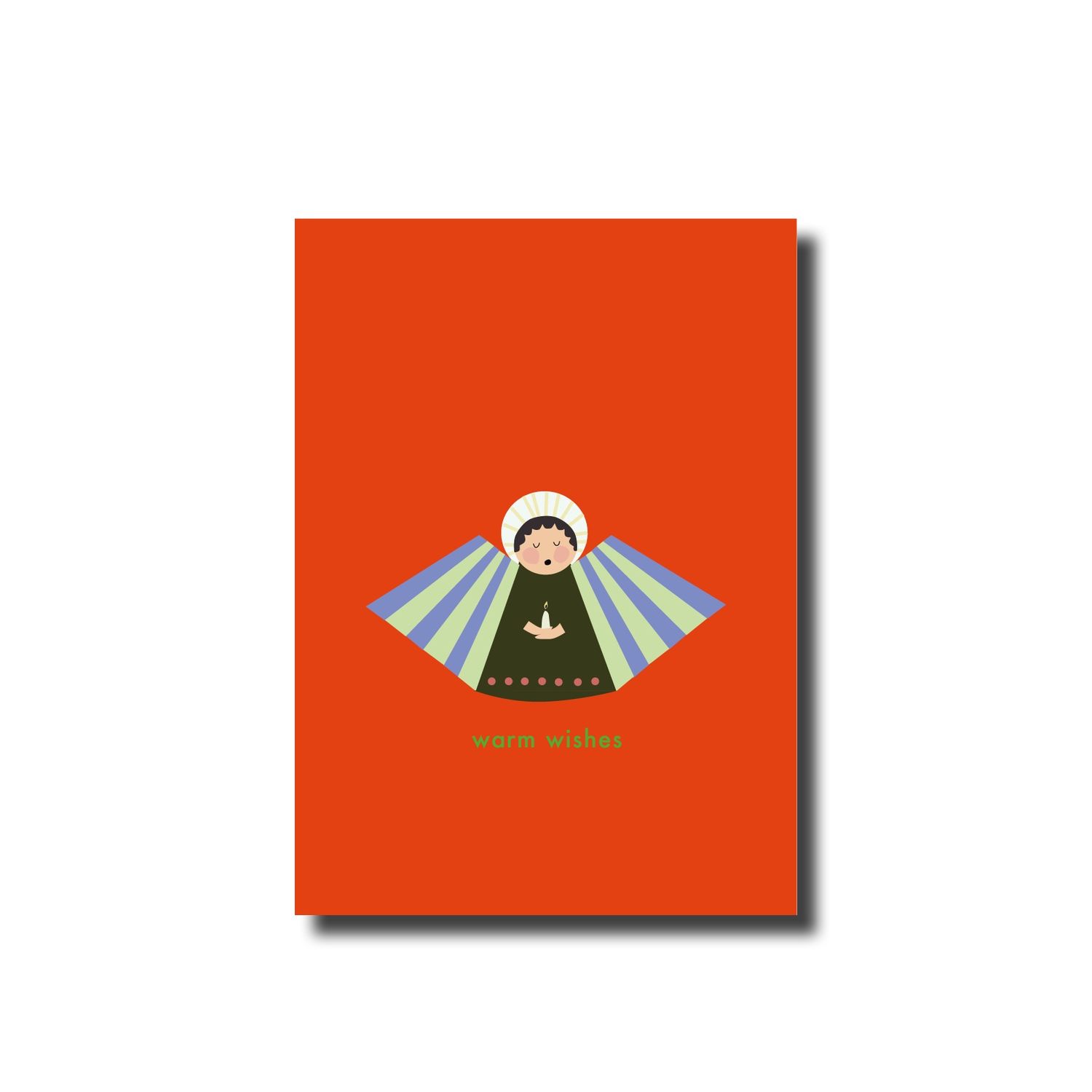 Kerstkaart enkel angel red warm wishes