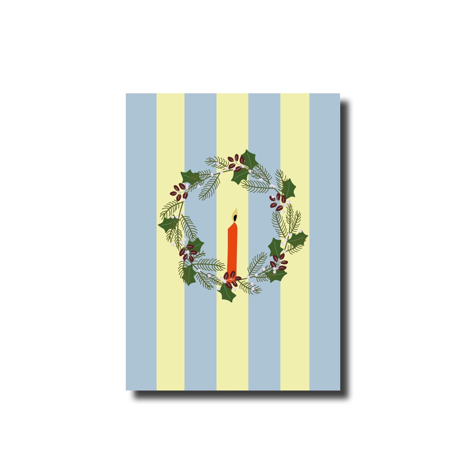 Kerstkaart enkel krans striped