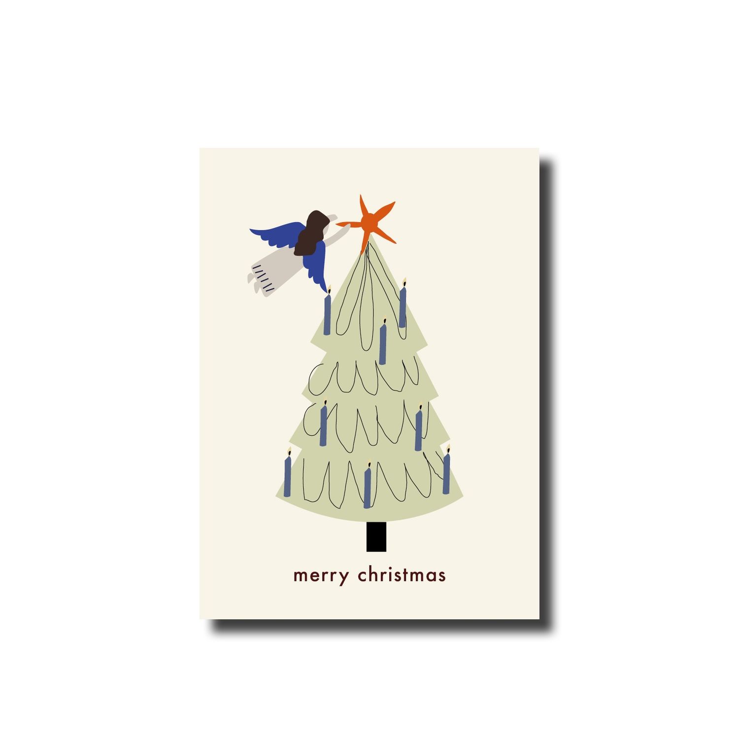 Kerstkaart enkel angel with tree