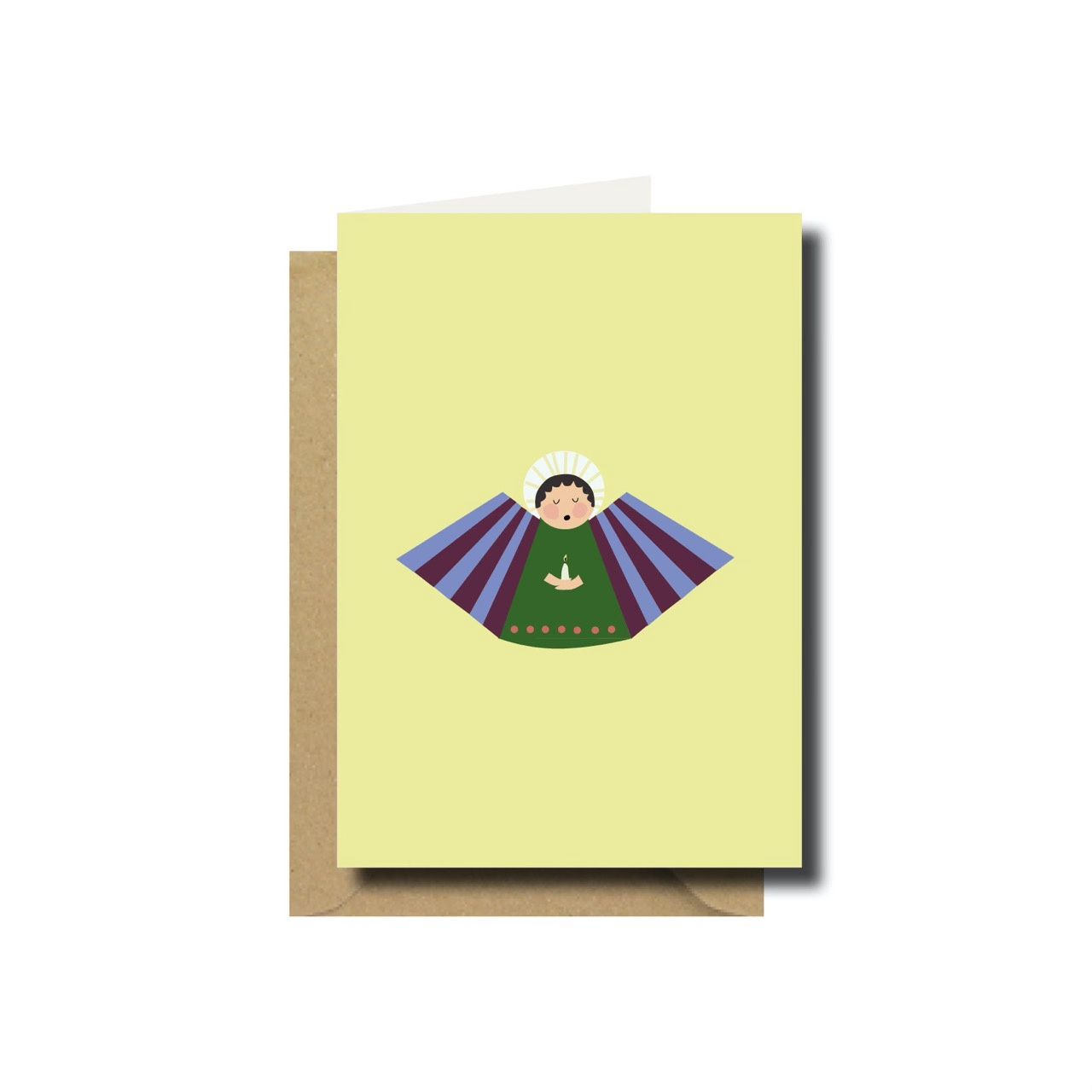 Kerstkaart dubbel angel yellow