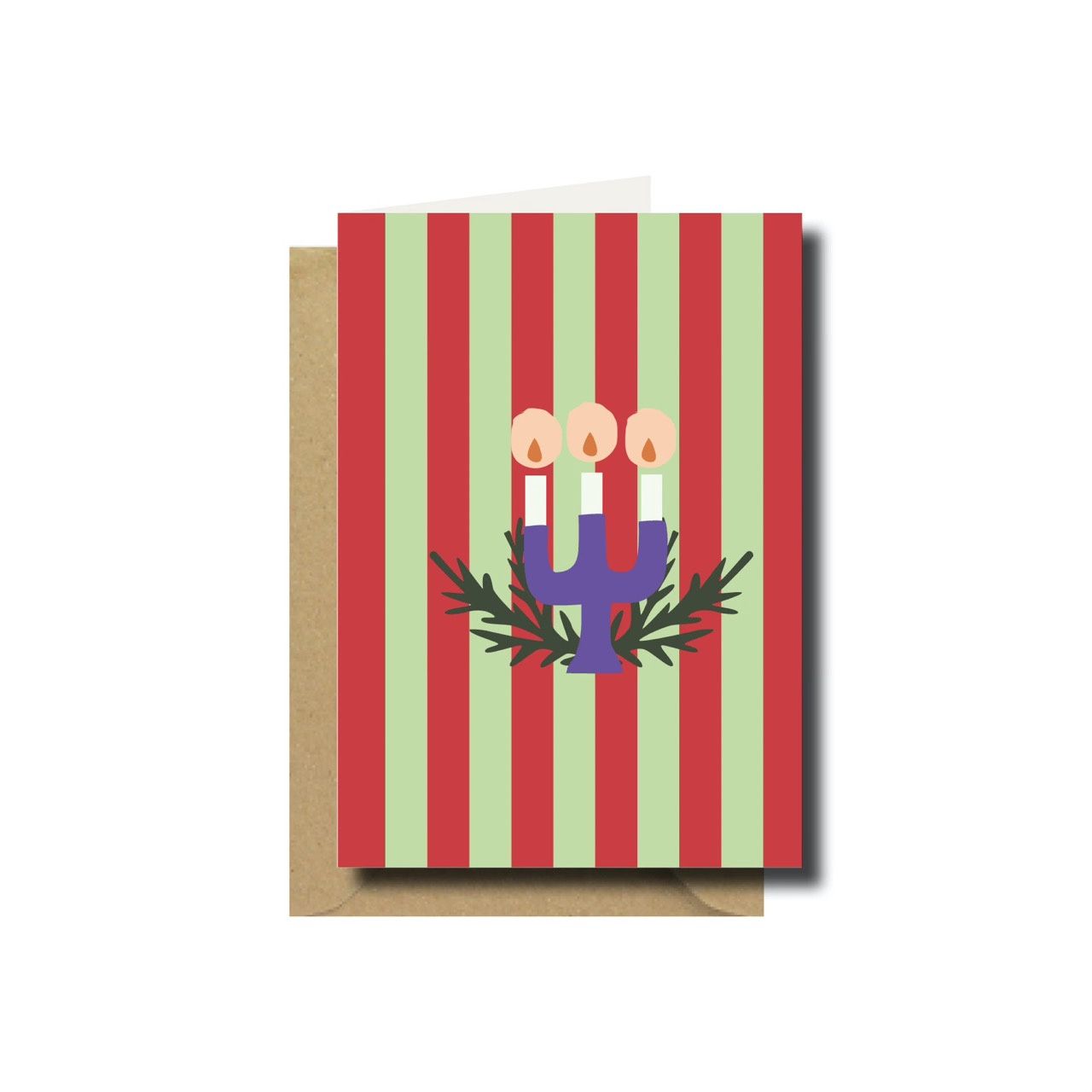 Kerstkaart dubbel candle striped