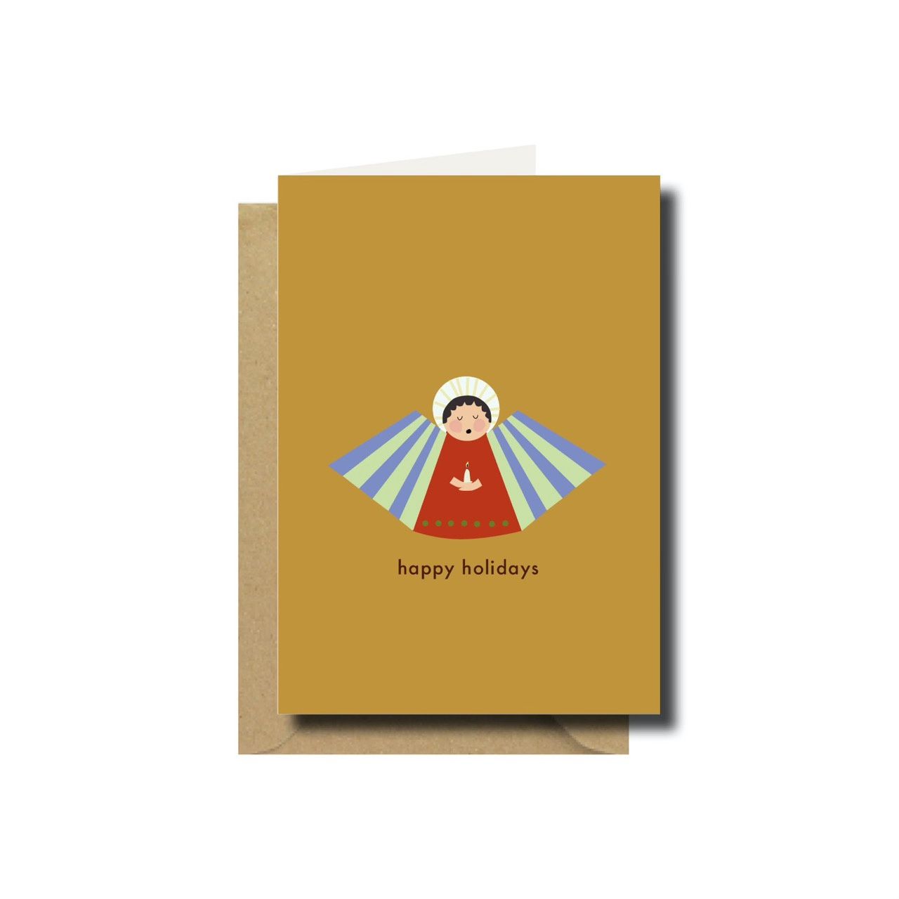 Kerstkaart dubbel angel okker