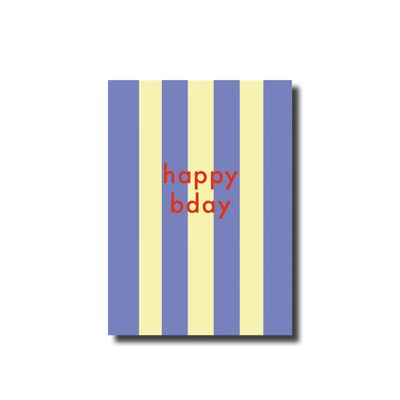 Ansichtkaart • Happy bday striped blue/yellow