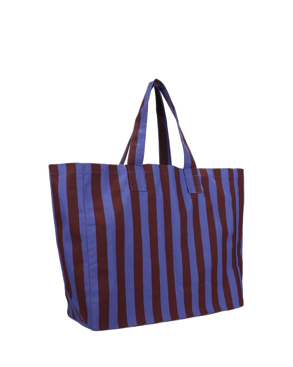 Katoenen strand tas · stripes · cornflower + dark rose