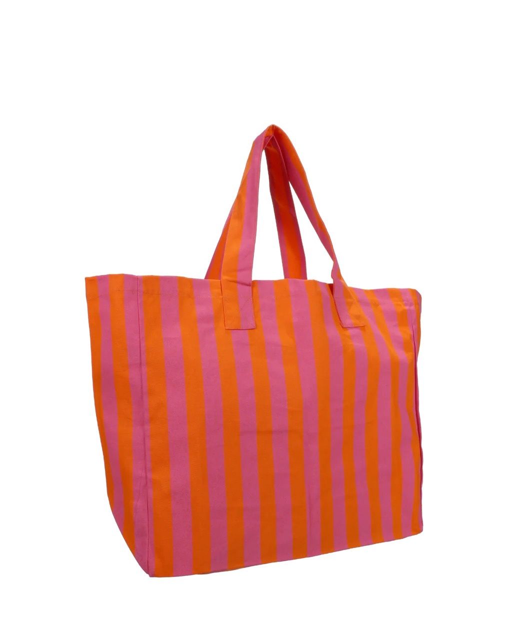 Katoenen strand tas · stripes · orange + rhodamine red