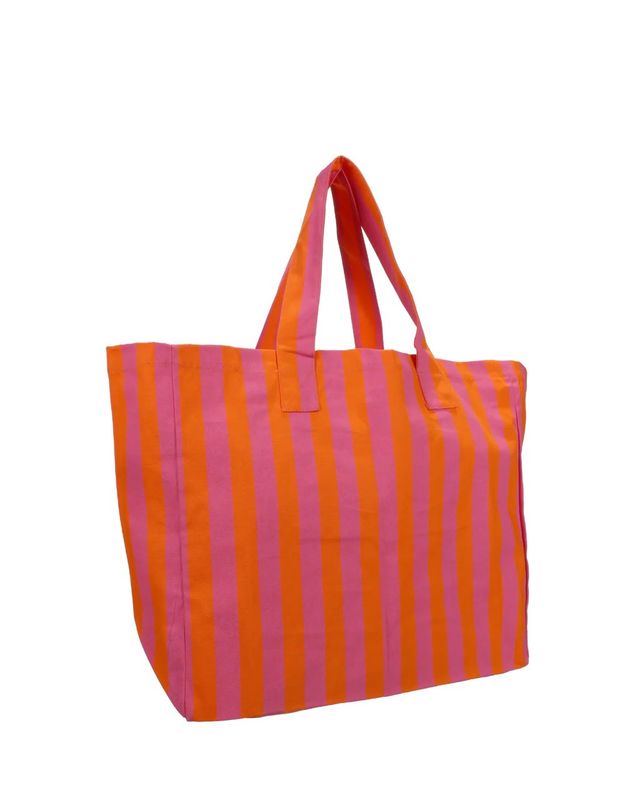 Katoenen strand tas · stripes · orange + rhodamine red