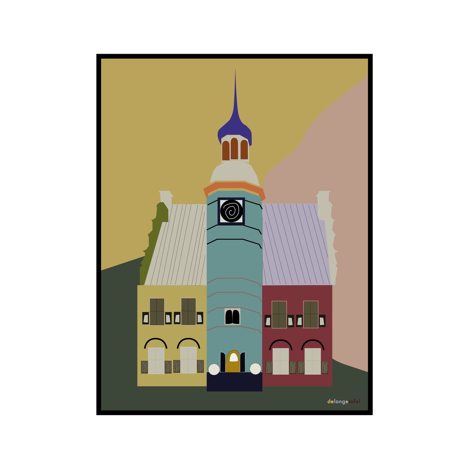 Print in lijst 'Stadhuis Gennep colored'